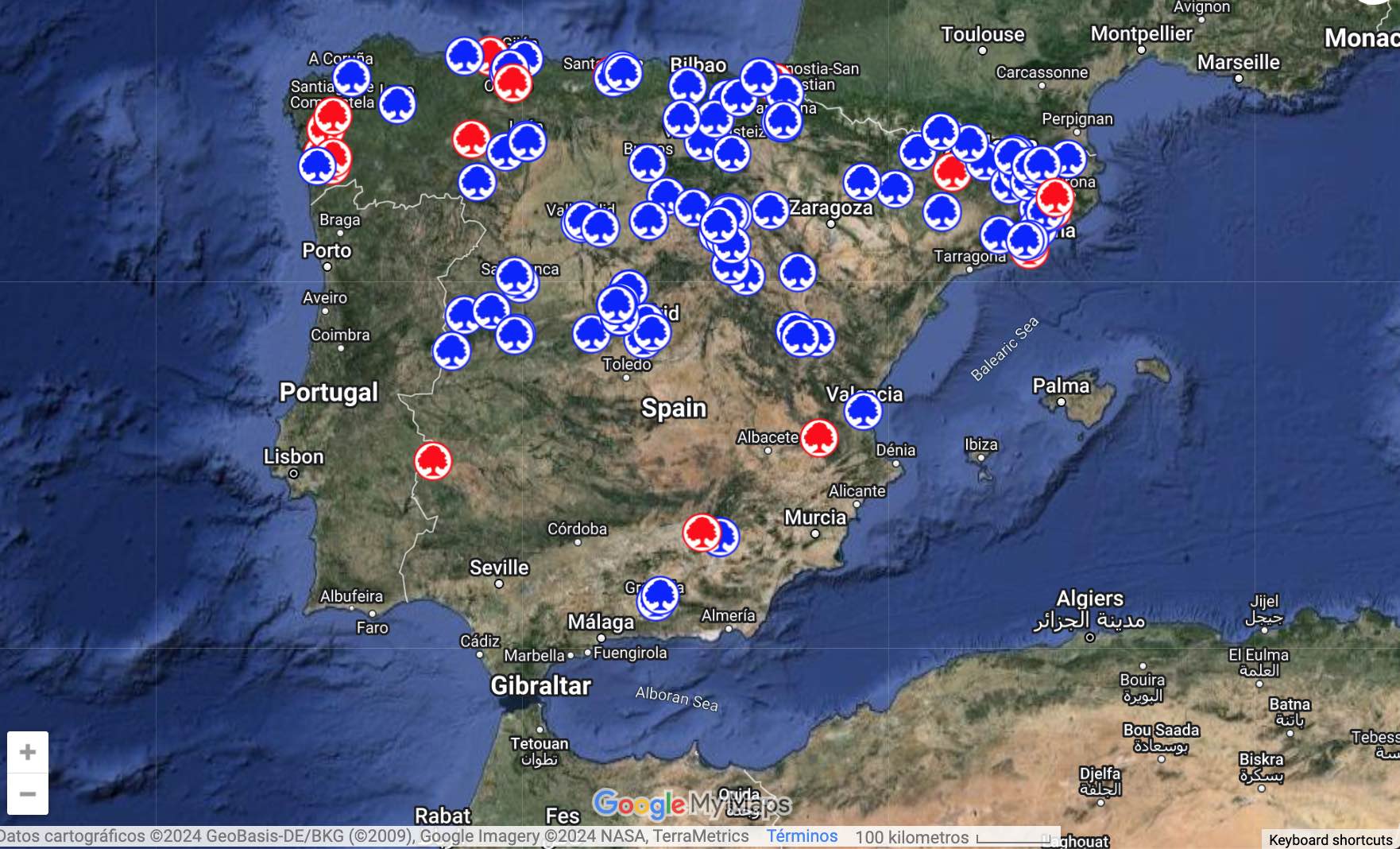 Mapa de secuoyas España