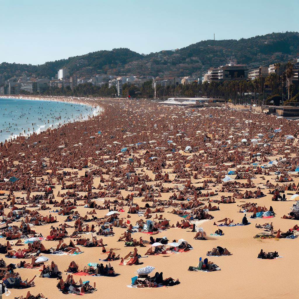 Playa masificada por turistas 